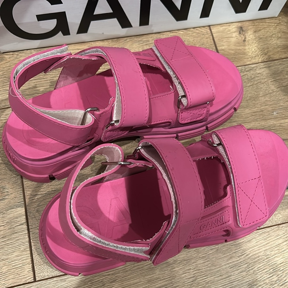 GANNI recycled rubber pink chunky scrappy platform sandals size 37 - Picture 2 of 7